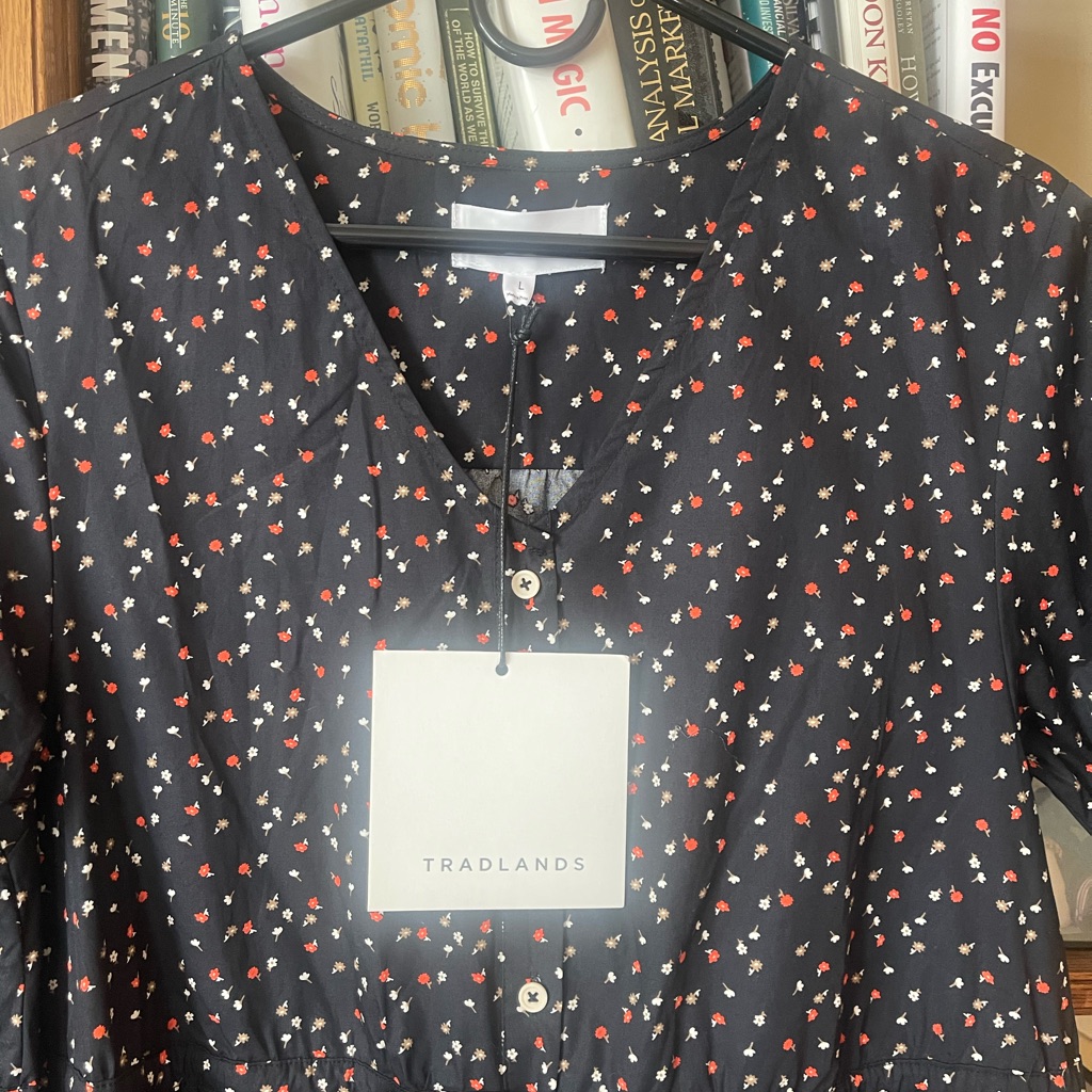 Euc Tradlands Black Midi Dress With Red And White Dot Print — image 3 of 6